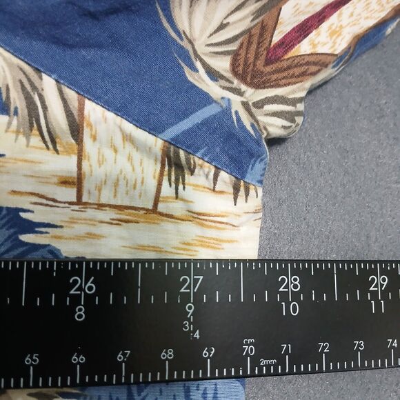 RJC Men 2XL Navy Hawaiian V Neck Button Up Short Sleeve Shirt Surfboard Resort - Picture 8 of 8